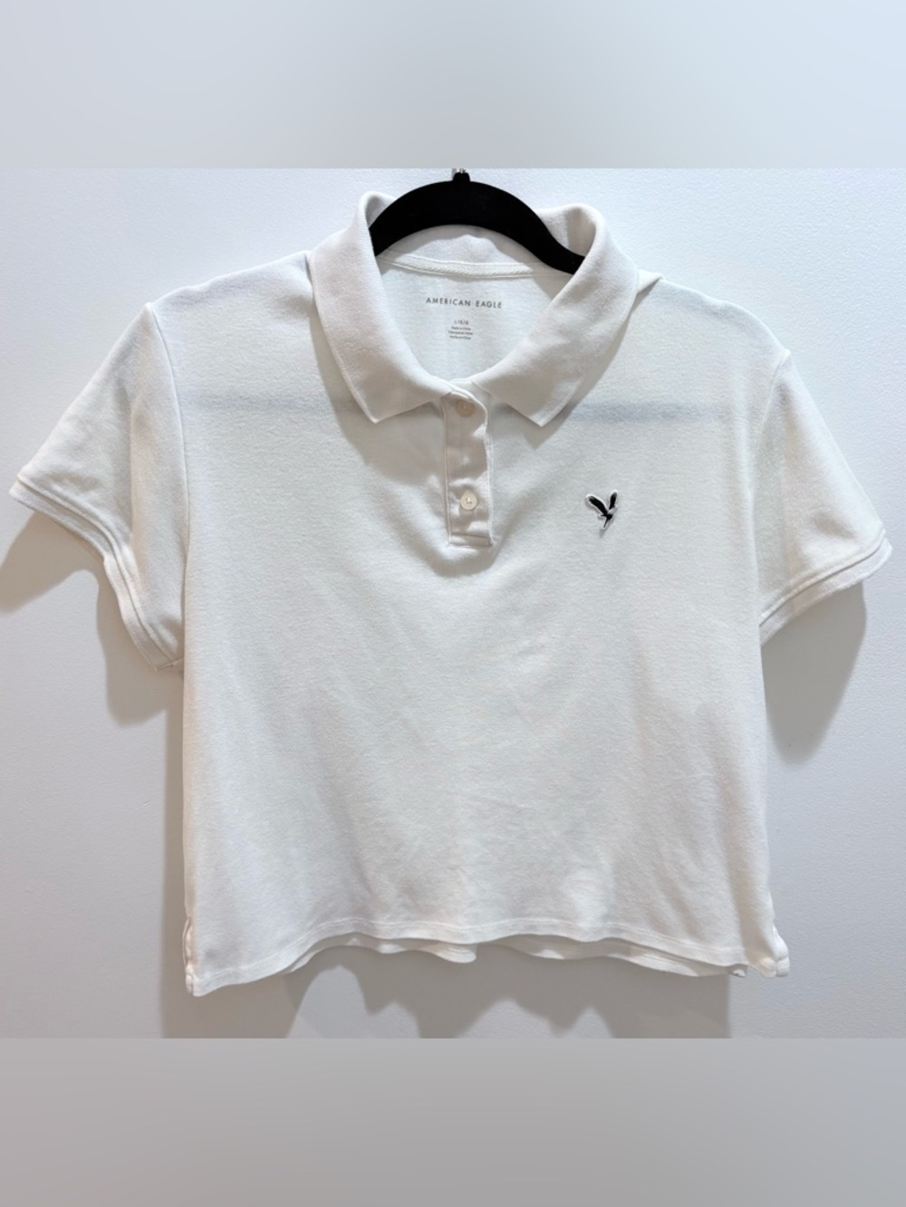 American Eagle Women’s White Polo Short Sleeve Large Cropped/Short Y2K Preppy